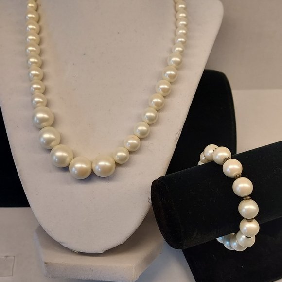 Giant graduated Pearl necklace and Bracelet .925 - Picture 2 of 9